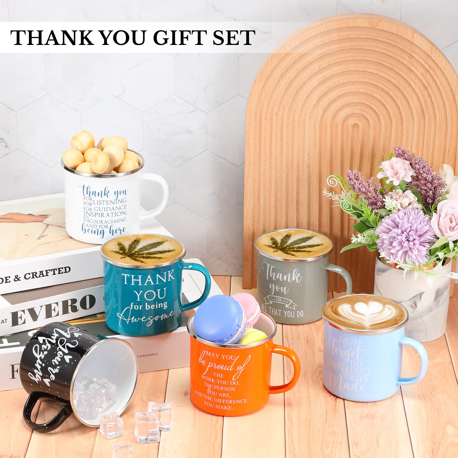 Sieral Thank You Gifts 12 oz Enamel Mug with Handle Employee Appreciation Gift Inspirational Coffee Mugs Bulk Graduation Gift for Women Teacher Coworkers Nurse Volunteer Assistant(6 Pcs)