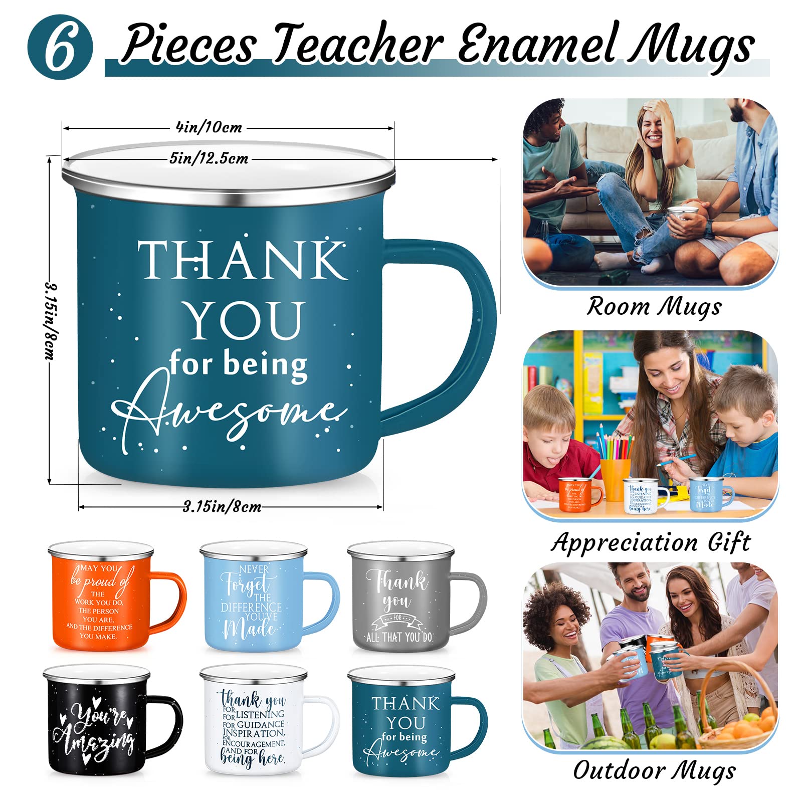 Sieral Thank You Gifts 12 oz Enamel Mug with Handle Employee Appreciation Gift Inspirational Coffee Mugs Bulk Graduation Gift for Women Teacher Coworkers Nurse Volunteer Assistant(6 Pcs)