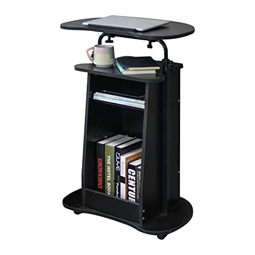 Lectern Podium Stand, Stuffygreenus Mobile Height Adjustable Church Classroom Lecture, Portable Presentation Concert Podium, Standing Laptop Cart with Wheels, Black