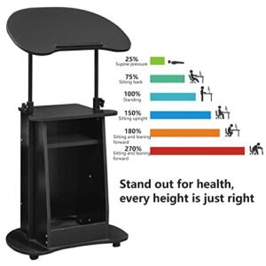 Lectern Podium Stand, Stuffygreenus Mobile Height Adjustable Church Classroom Lecture, Portable Presentation Concert Podium, Standing Laptop Cart with Wheels, Black