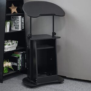 Lectern Podium Stand, Stuffygreenus Mobile Height Adjustable Church Classroom Lecture, Portable Presentation Concert Podium, Standing Laptop Cart with Wheels, Black