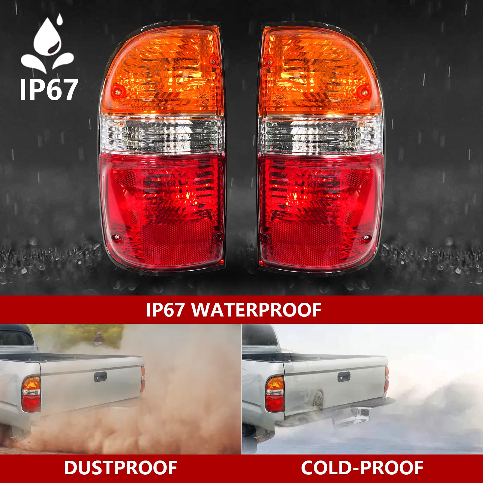 Rongxu Auto Toyota Tacoma Tail Lights Assembly Compatible with 2001 2002 2003 2004, Passenger and Driver Side Brake Lights Rear Lamps, Right and Left