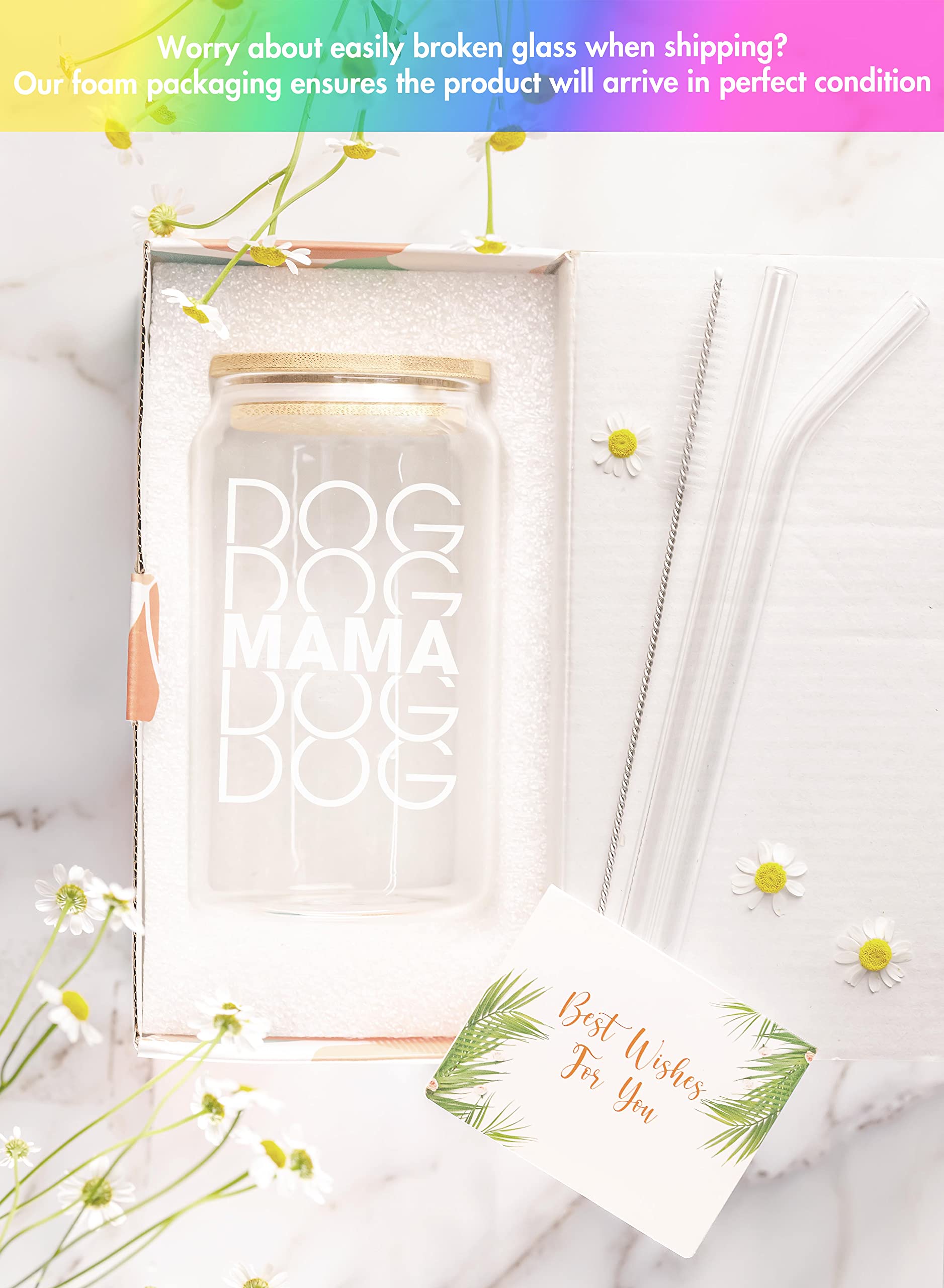 NewEleven Mothers Day Gifts For Dog Lovers, Dog Owners, Dog Mama, Dog Mom, Fur Mama - Dog Mom Gifts For Women - Cute Funny Gifts For Women, Best Friend, Girlfriend - 16 Oz Coffee Glass