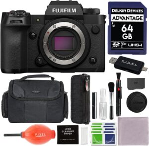fujifilm x-h2 mirrorless camera body bundle with delkin 64gb sd card, gadget bag 200, blower & more (usa authorized with fujifilm warranty) | fuji xh2