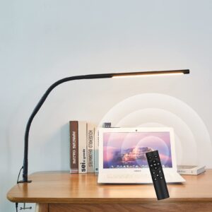 desk lamp with clamp,swing arm eye-care led light dimmable with 3 color modes stepless brightness, adjust gooseneck lamp for architect home office workbench, 360 degree memory metal table light