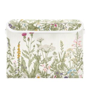 domiking wild flowers storage basket decorative storage bins with lids for toys organizers fabric collapsible rectangular storage boxes with handles for pet/children toys clothes nursery