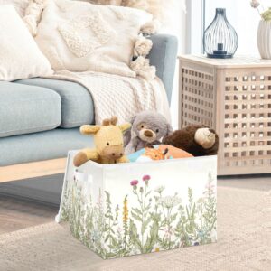 DOMIKING Wild Flowers Storage Basket Decorative Storage Bins with Lids for Toys Organizers Fabric Collapsible Rectangular Storage Boxes with Handles for Pet/Children Toys Clothes Nursery