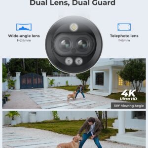 REOLINK Dual View PoE Camera - IP Security Camera System with 1x 4K Wide-Angle Lens and 1x 3MP Telephoto Lens for A Close-up, AI Detection, Color Night Vision, Two-Way Talk, RLC-81MA