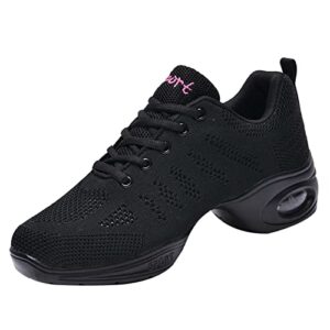 jazz shoes women lace-up zumba shoes split-sole air cushion breathable mesh modern sneakers platform dancing shoes for jazz zumba ballet folk black 40