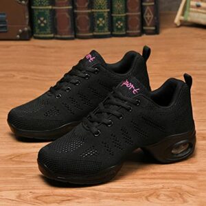 Jazz Shoes Women Lace-up Zumba Shoes Split-Sole Air Cushion Breathable Mesh Modern Sneakers Platform Dancing Shoes for Jazz Zumba Ballet Folk Black 40