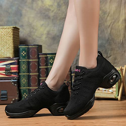 Jazz Shoes Women Lace-up Zumba Shoes Split-Sole Air Cushion Breathable Mesh Modern Sneakers Platform Dancing Shoes for Jazz Zumba Ballet Folk Black 40