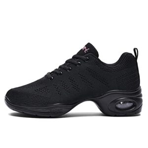 Jazz Shoes Women Lace-up Zumba Shoes Split-Sole Air Cushion Breathable Mesh Modern Sneakers Platform Dancing Shoes for Jazz Zumba Ballet Folk Black 40