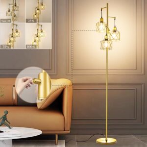 Lightdot 68IN Dimmable (Brightness Adjustable) Floor Lamp Diamond Cage Gold Tree Floor Lamps for Living Room 3000K Warm Soft Brightness LED Standing Lamp - E26 LED Bulb Included