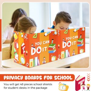 48 Pack Privacy Boards for Students Classroom Shields Cardboard Desk Dividers Trifold Test Privacy Folders Desk Partition Panel with Motivational Messages for Home School Supplies (Classic Style)