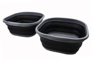 sammart 10l (2.6 gallons) collapsible tub - foldable dish tub - portable washing basin - space saving plastic washtub (dark grey/black (set of 2))