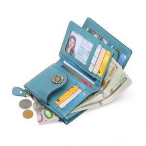 SENDEFN Small Womens Wallet Leather Bifold Card Holder RFID Blocking with Zipper Coin Pocket