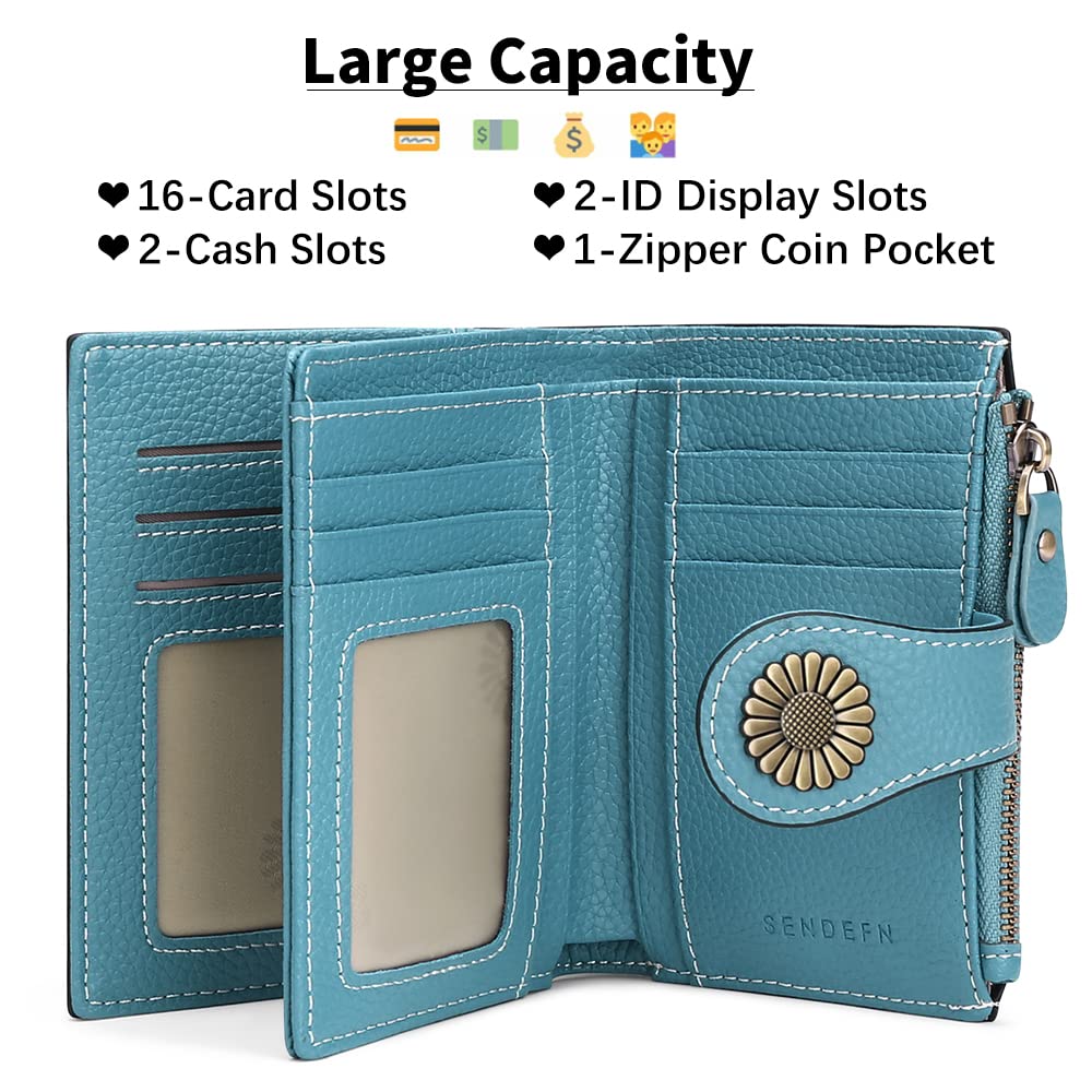 SENDEFN Small Womens Wallet Leather Bifold Card Holder RFID Blocking with Zipper Coin Pocket