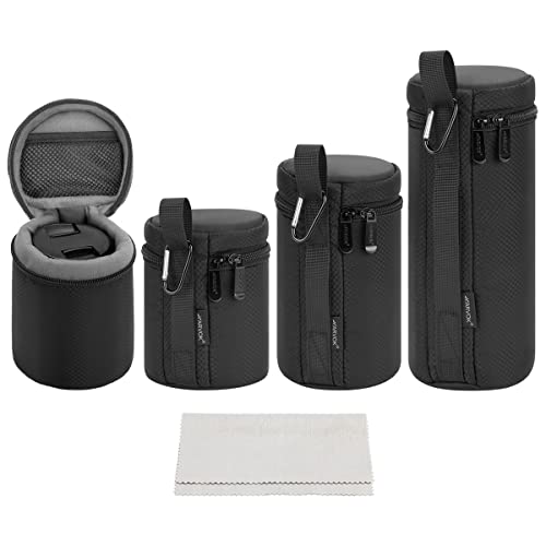 ARVOK Camera Lens Case, Water Resistant Protective Lens Pouch for DSLR Camera Lens, 4 Size Thick Camera Lens Bag for Nikon, Tamron, Sigma, Pentax, Sony, Fuji, Panasonic (4 Pack)