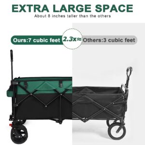 LOUAK&HIRON Collapsible Utility Folding Wagon Cart Heavy Duty Foldable Beach Wagon Cart, Large Capacity Foldable Grocery Wagon for Camping Garden Outdoor Fishing Black (with Cargo Net)