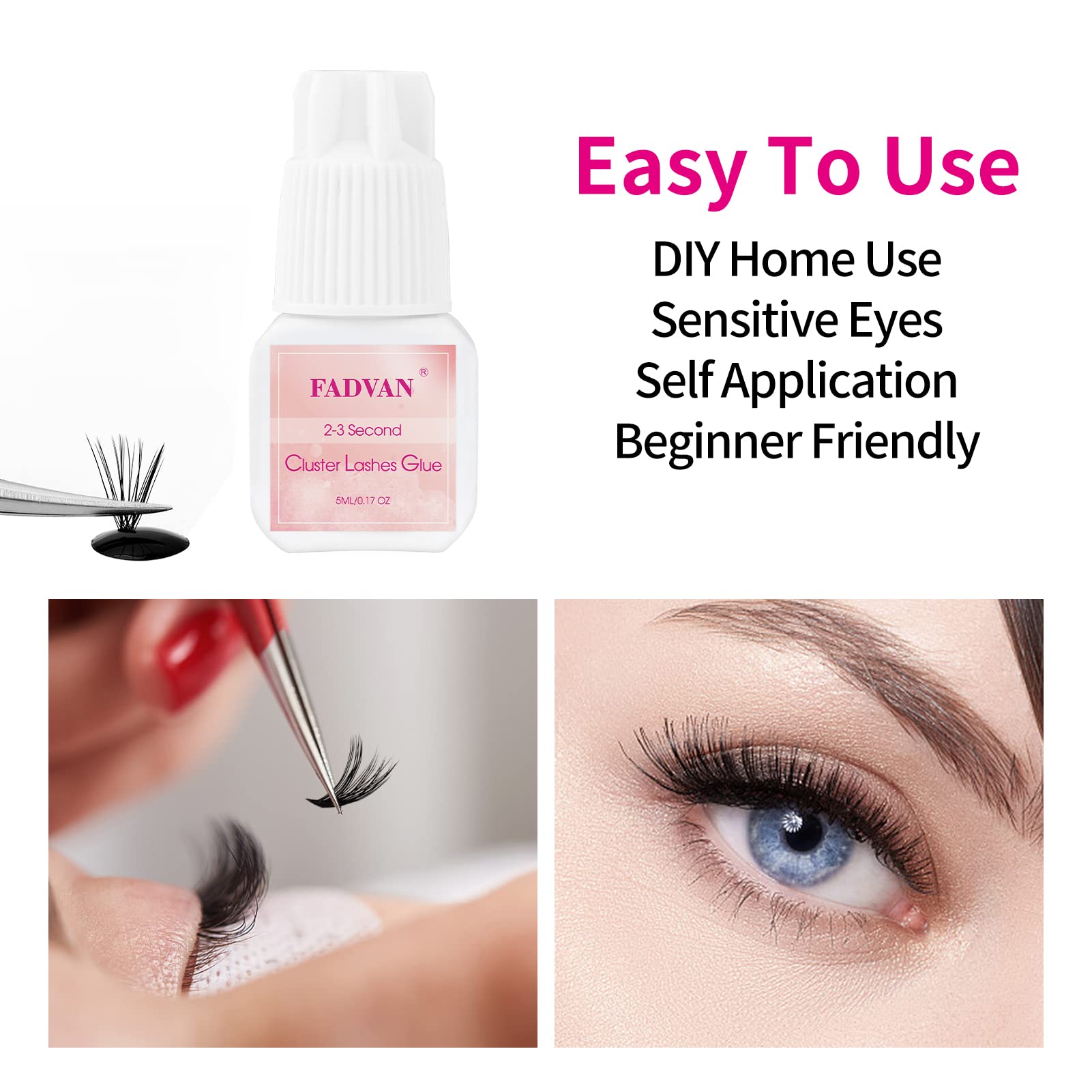 FADVAN Individual Cluster Lashes Glue 5ml and 240Pcs DIY Eyelash Extension 30D+40D D Curl Mixed 9-16mm Bundle