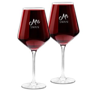 maverton couple wine glasses - personalized wine glassware for newlyweds - wine set for wedding - for christmas - stylish set of 2 glasses for friends - for anniversary - mr&mrs