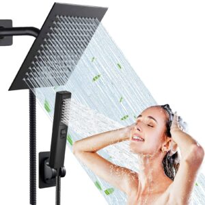 Shower Head, Rain Shower Head with Handheld,High Pressure 6'' Rainfall Stainless Steel Shower Head / 2 Settings Handheld Shower Combo with Shower Holder and 78'' Explosion-Proof Hose (Black)