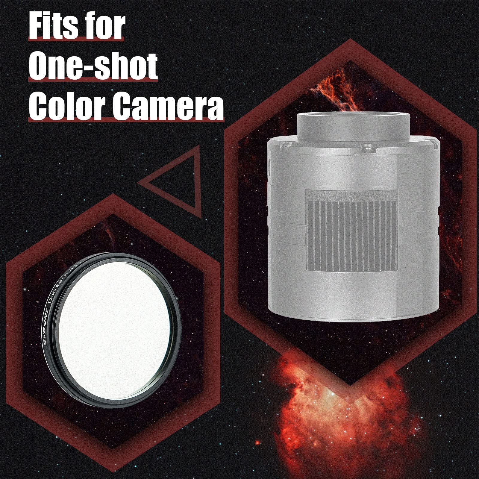 SVBONY SV220 Telescope Filter, 2 inches Dual-Band Nebula Filter, H-Alpha and O-III Narrowband Filter for One-Shot Color Cameras, Light Pollution Filter for Astrophotography