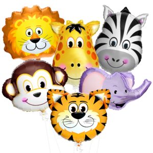 katchon, huge safari jungle animal balloons - pack of 6, safari animal balloons | safari balloons, zoo birthday party decorations | animal birthday party decorations, wild one birthday decorations