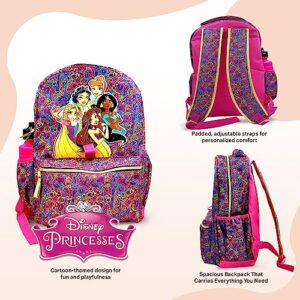 Disney Princess Backpack for Girls 16 inch - 6-Piece Set, Princess Bookbag with Lunch Box, Ideal for Back to School & Elementary Age Girls