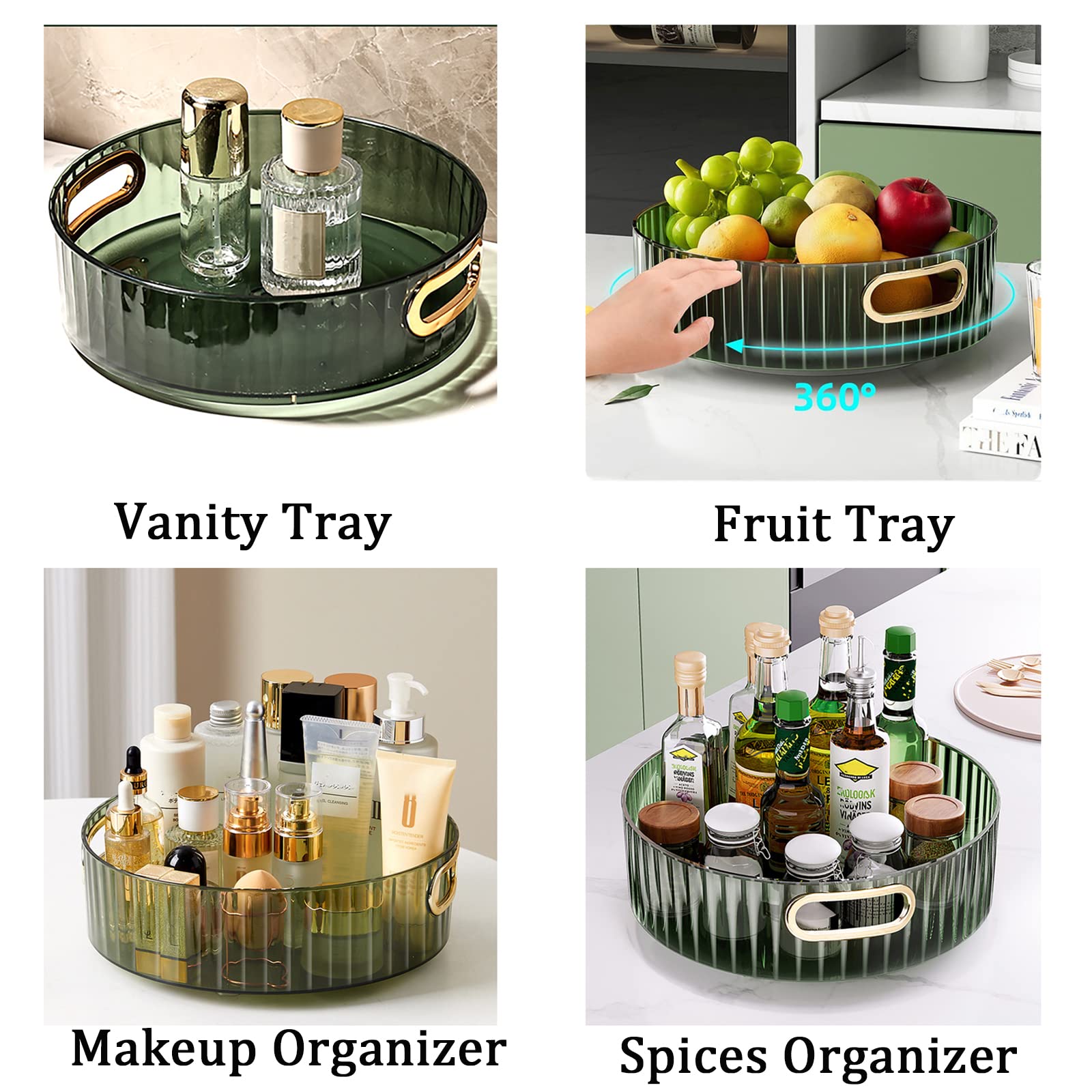 ANFENGLOU 360 °Rotating Lazy Susan Organizer Makeup Organizer, 9Inch Green Perfume Skincare Organizers for Dresser, Vanity Tray, Bathroom Counter Organizer