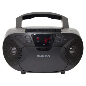 philco portable bluetooth boombox with cd and cassette player | cassette recorder | connect to headphones | cd player is compatible with mp3/wma/cd-r/cd-rw cds | 3.5mm aux input | ac/battery powered