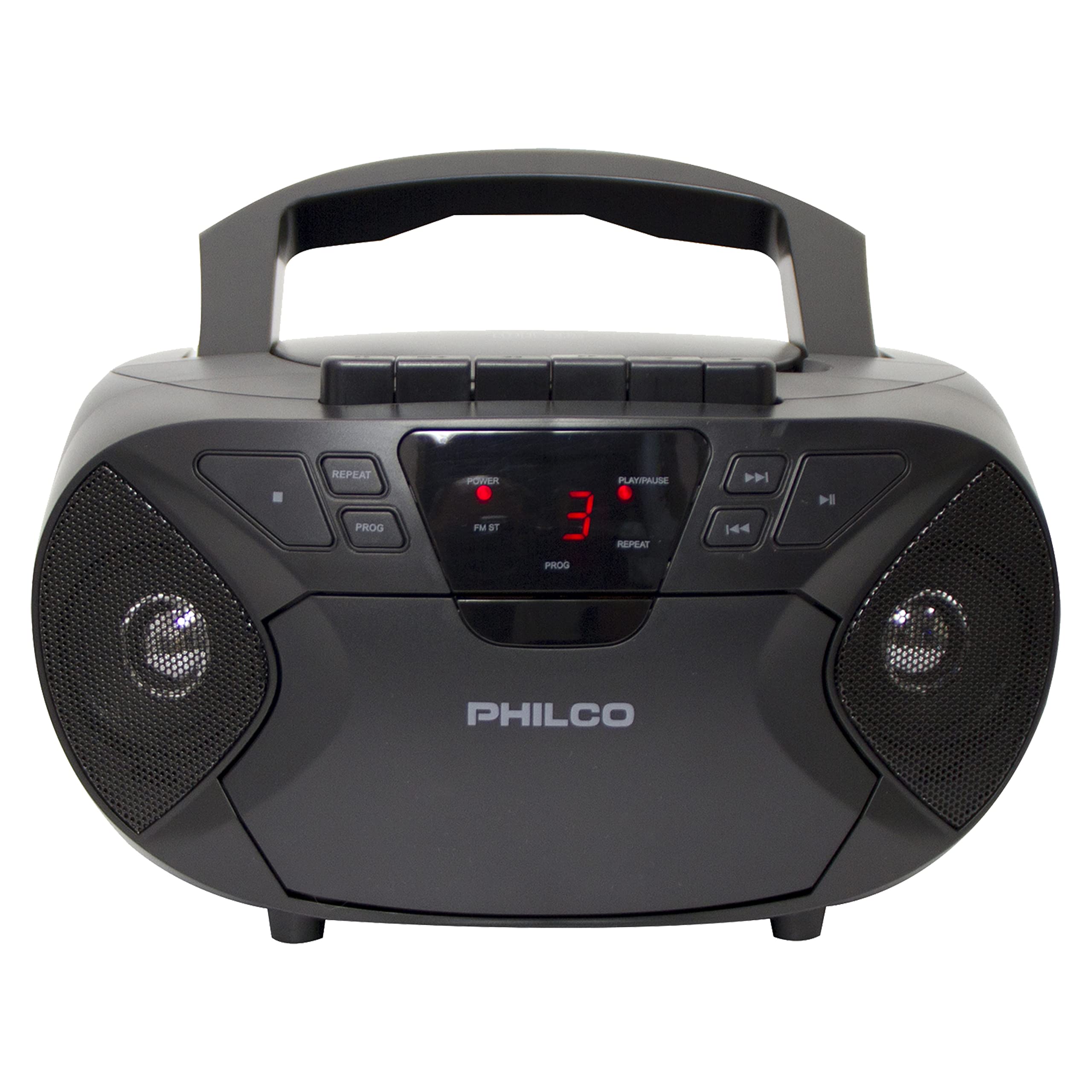 Philco Portable Bluetooth Boombox with CD and Cassette Player | Cassette Recorder | Connect to Headphones | CD Player is Compatible with MP3/WMA/CD-R/CD-RW CDs | 3.5mm Aux Input | AC/Battery Powered