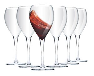 biandeco long stem wine glasses set of 6, 15.38 oz premium tempered thin rim glasses for drinking red/white wine, crystal clear lead-free sturdy glass - made in europe