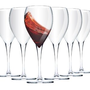 Biandeco Long Stem Wine Glasses Set of 6, 15.38 oz Premium Tempered Thin Rim Glasses for Drinking Red/White Wine, Crystal Clear Lead-Free Sturdy Glass - Made in Europe