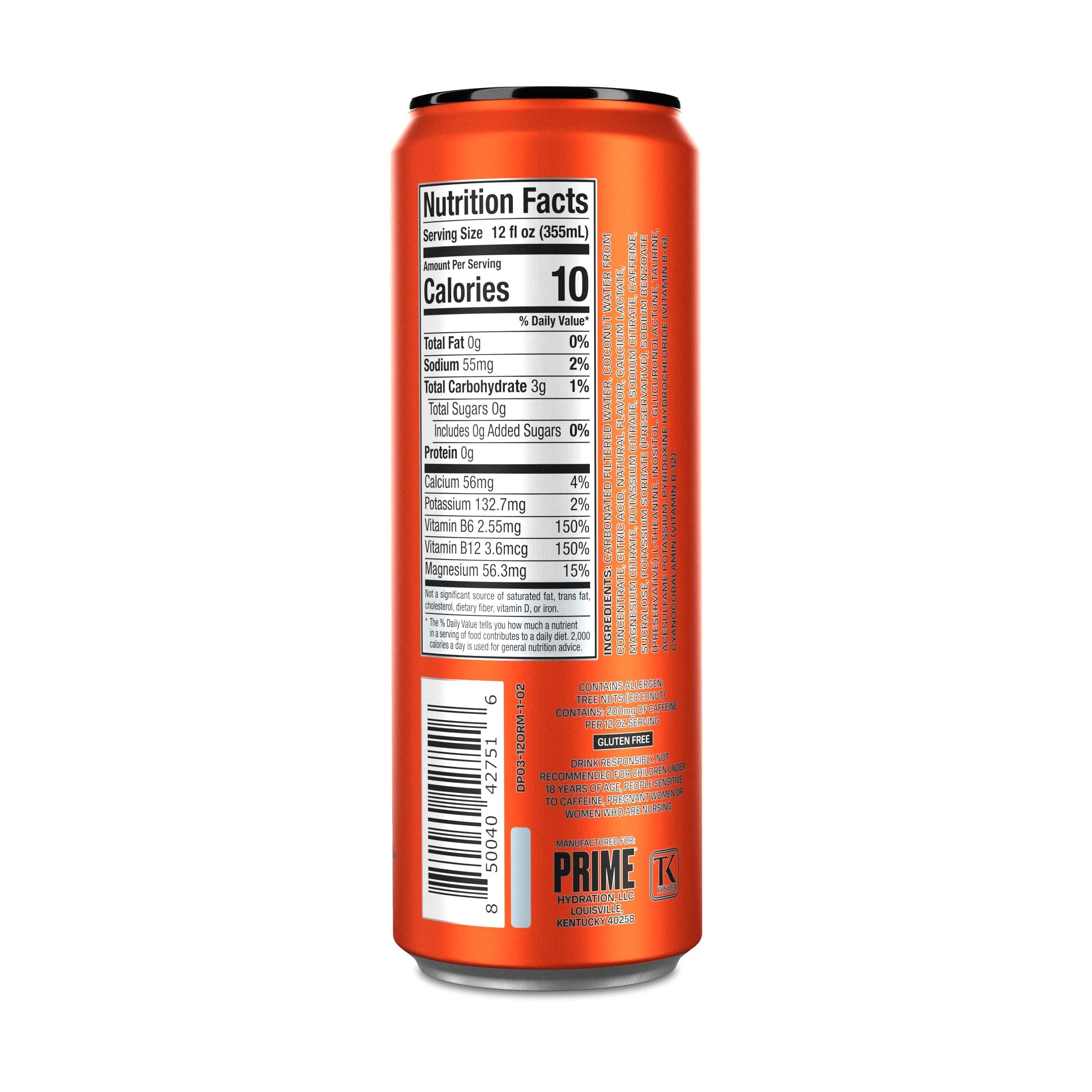 PRIME Energy ORANGE MANGO | Zero Sugar Energy Drink | Preworkout Energy | 200mg Caffeine with 355mg of Electrolytes and Coconut Water for Hydration| Vegan | Gluten Free |12 Fluid Ounce | 12 Pack