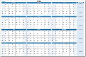 2024 horizontal sky blue wet & dry-erasable wall calendar 36 tall x 56 wide with next year planning area