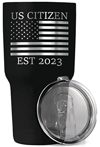 New US Citizen Gifts 2023 | 30oz Steel Travel Tumbler for Coffee or Cold Drinks | American Flag Citizenship Congratulations Mug (30oz Black 2023)