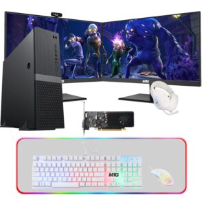 gaming desktop pc, intel core i5 8th gen, techmagnet heera, amd rx 550 graphics, 16gb ram, 1tb ssd | 2tb hdd, mtg new 27 inch dual monitor, gaming kit webcam, win 10 pro (renewed)