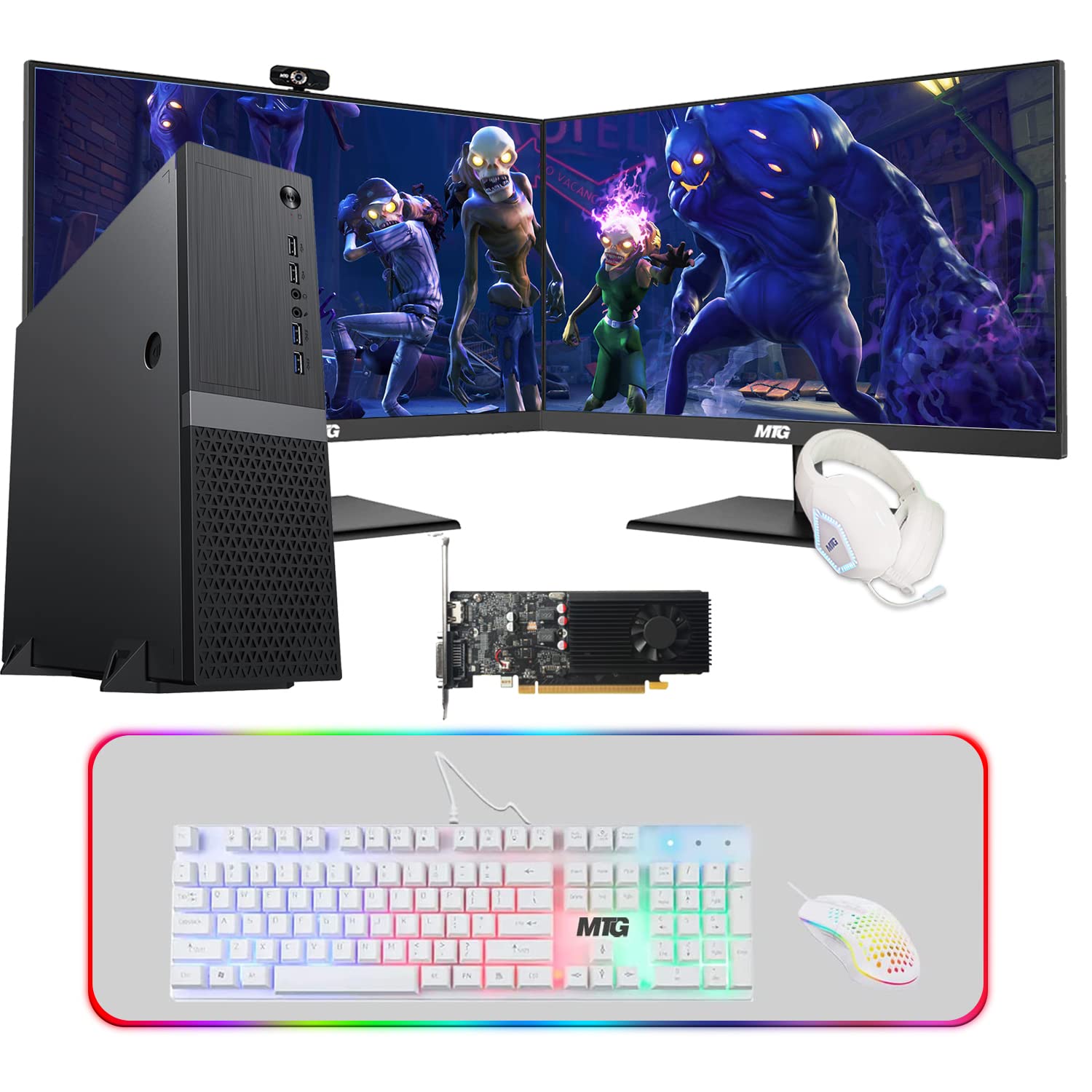 Gaming Desktop PC, Intel Core i5 8th Gen, TechMagnet Heera, AMD RX 550 Graphics, 16GB RAM, 1TB SSD | 2TB HDD, MTG New 27 Inch Dual Monitor, Gaming Kit Webcam, Win 10 Pro (Renewed)