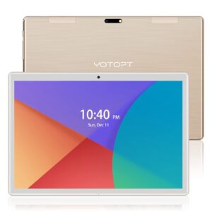yotopt 10 inch android 11 tablet, 10.1 inch octa-core 5g/2.4ghz wifi tablets, 4gb ram 64gb storage, 1tb expandable, 2.5d ips display, 8mp camera, gps, bluetooth, wifi tablet case (gold)