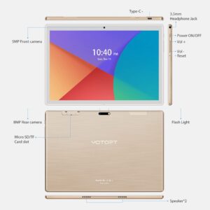 YOTOPT 10 inch Android 11 Tablet, 10.1 inch Octa-Core 5G/2.4Ghz WiFi Tablets, 4GB RAM 64GB Storage, 1TB Expandable, 2.5D IPS Display, 8MP Camera, GPS, Bluetooth, WiFi Tablet Case (Gold)