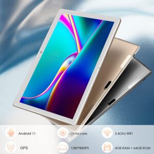 YOTOPT 10 inch Android 11 Tablet, 10.1 inch Octa-Core 5G/2.4Ghz WiFi Tablets, 4GB RAM 64GB Storage, 1TB Expandable, 2.5D IPS Display, 8MP Camera, GPS, Bluetooth, WiFi Tablet Case (Gold)