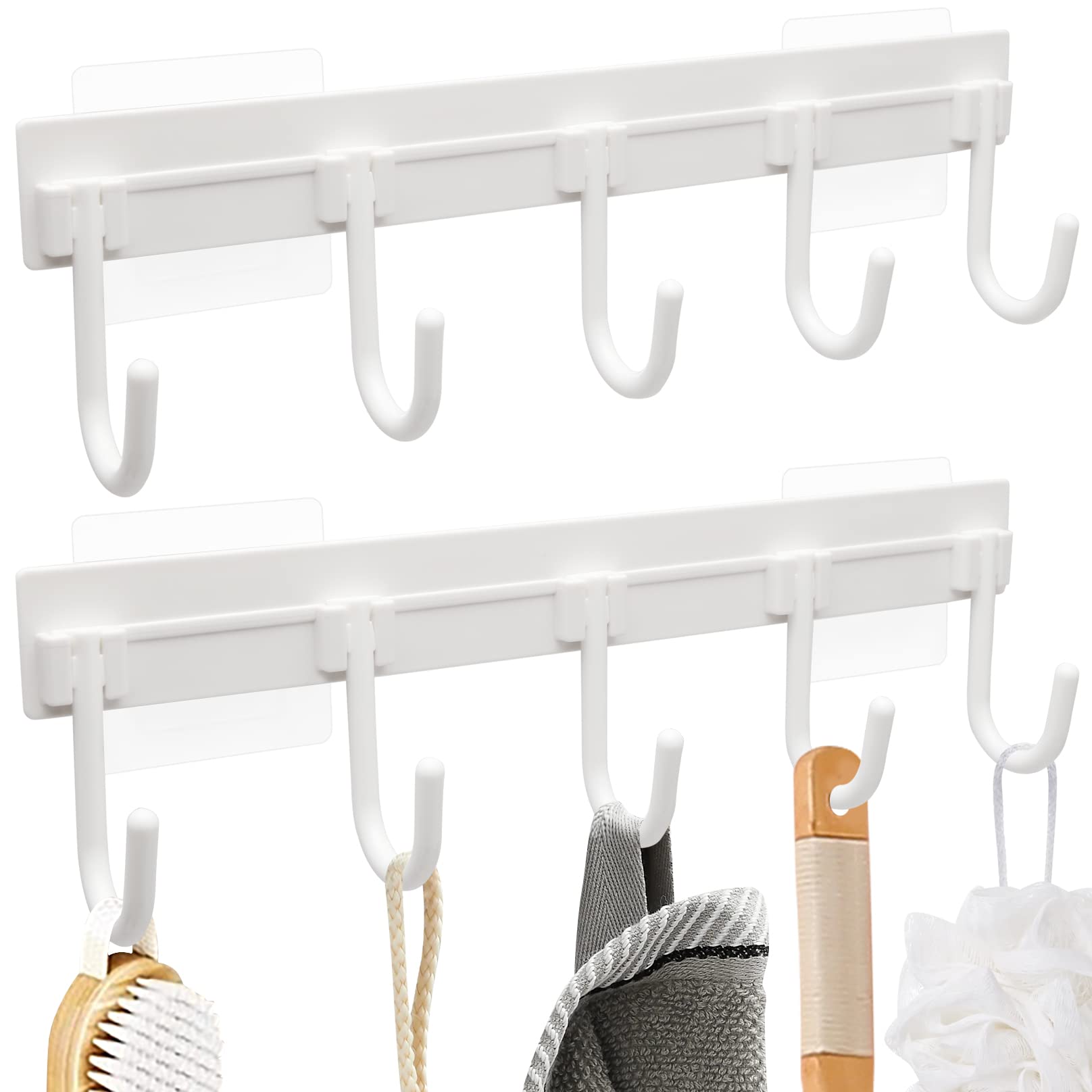 Heavy Duty Wall-Hooks 30lbs,Set of 2 Adhesive Towel-Rack with 5-Tri Hooks for Bathroom-Organizer,Coat-Rack-Wall-Mount,Over-the-Door-Hooks,Home & Kitchen-Organizer-and-Storage,Dorm-Room-Essentials