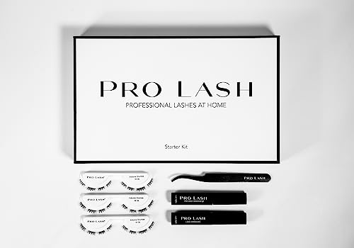 Pro Lash Starter Kit | Professionally Styled - Soft and Comfortable Lash Extension with 3 Set of Lashes, Tweezers, Pro Lock Adhesive, and Remover - Lasts up to 10 Days (Mega Volume)