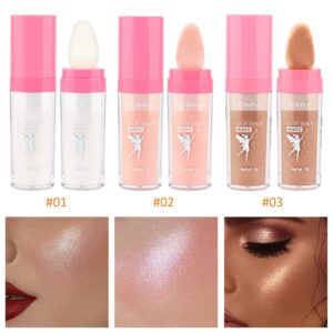 Highlighter Stick Makeup 3pcs Set,Body Shimmer Patting Powder Glitter High Gloss Sparkle Loose Powder Stick Brighten Face Body Lips Eyes Glow Cosmetic-3pcs Moonbeam (White+Pink+Gold)