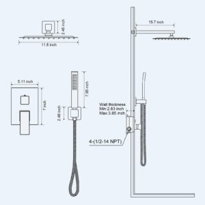 Baetuy 12 Inch Shower Faucet Set, Rainfall Shower System with High Pressure Handheld and Square Fixed Shower Head,Spray Wall Mounted Shower Fixtures