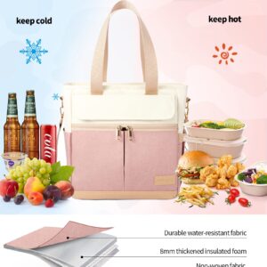 JOYHILL Lunch Bag for Women, Lunch Tote Leakproof Insulated Lunch Box with Shoulder Strap, Adult Reusable Lunch Cooler Tote Bags for Work Picnic Camping Beach (A-PINK)