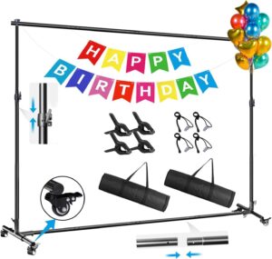 alinbin backdrop stand on wheels 10x7ft(wxh) photo studio adjustable backdrop stand for parties background support kit with 6 crossbars 4 backdrop clamps for paties wedding events decoration