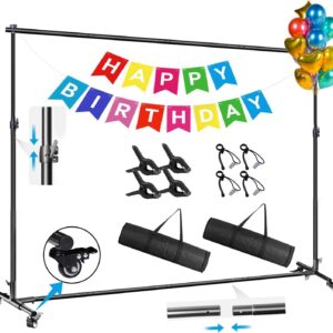 ALINBIN Backdrop Stand on Wheels 10x7ft(WxH) Photo Studio Adjustable Backdrop Stand for Parties Background Support Kit with 6 Crossbars 4 Backdrop Clamps for Paties Wedding Events Decoration