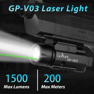 GOPLANT 1500 Lumens Weapon Laser Light Combo - Adjustable Rail LED Light and Green Laser Flashlight, Magnetic Rechargeable Strobe Sub-Compact Tactical Light for Picatinny or GL Rail